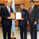 Mr. Gopal Krishna, Secretary to the Government of India, Ministry of Shipping and Mr. Amitabh Kumar, India's Director General of Shipping, and IMO Secretary-General Kitack Lim. Photo credit: IMO