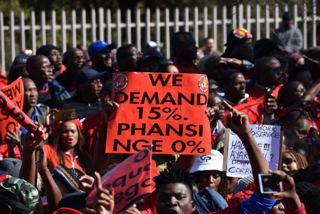 Energy workers picket at Eskom offices in Johannesburg