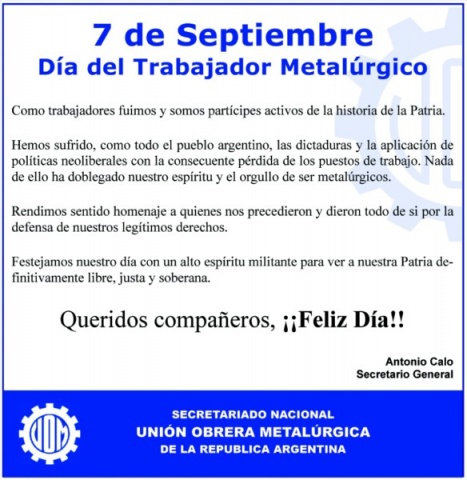 IndustriALL saluda a todos los trabajadores metalúrgicos argentinos en su  día | IndustriALL