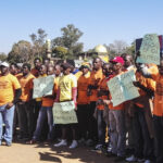 BMWU members standing outside Government building in Gaborone on 6 July 2016