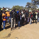 BMWU members standing outside Government building in Gaborone on 6 July 2016