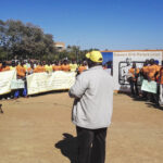 BMWU members standing outside Government building in Gaborone on 6 July 2016