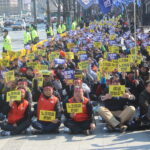 IndustriALL joins a demo in support of South Korean unions (March 2016)