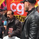 Philippe Martinez of the CGT federation speaks to the press