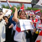Leaders of IndustriALL affiliates join a demonstration in Baghdad