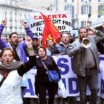 Protest action against layoffs announced by Whirlpool in Italy