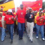 Num and supporters march on Impala headquarters on Johannesburg, 13 October 2012