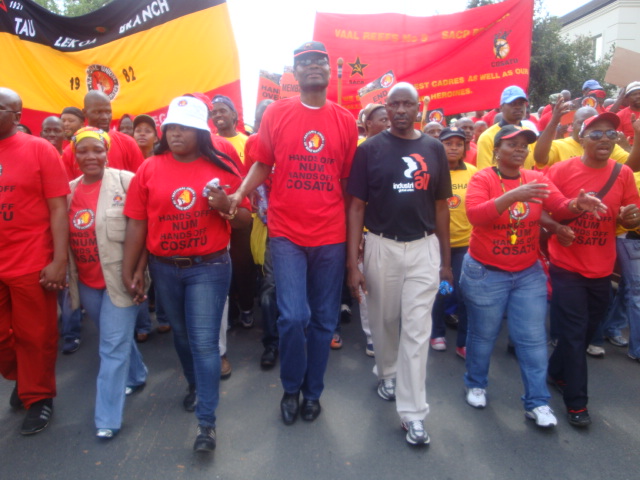 Num and supporters march on Impala headquarters on Johannesburg, 13 October 2012